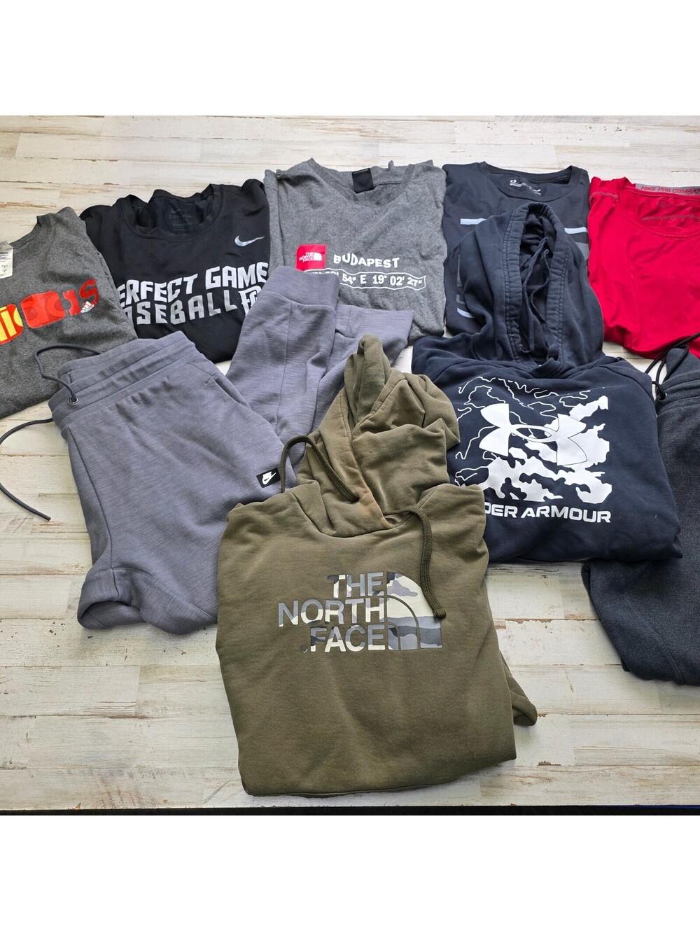 Men's Athletic Clothing Lot 9 M Nike Adidas Under Armour North Face Hoodies Tees